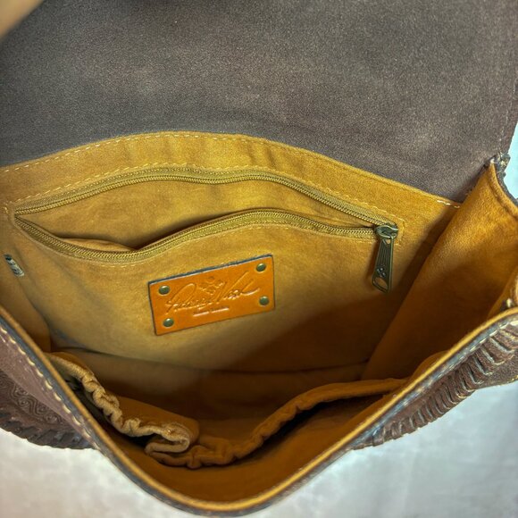 Patricia Nash Embossed Leather Cross Body Bag Tooled Forli Flap Vintage Brown - Picture 8 of 15